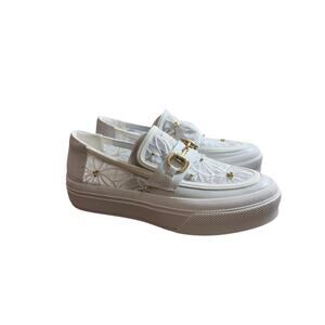 J/Slides Georgy White Leather and Lace Loafers Sz 5.5 NEW